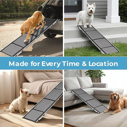 Dog Ramp for Car, SUV & Truck, 71" Long x 20" Wide, Extra Side-Strap Stability System, Non-Slip Quad-Fold Pet Ramp for Large Dogs, 250 lb Capacity (Standard Design)