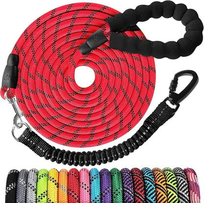 Long Dog Leash 20 FT: Heavy Duty Rope Leashes for Dogs Training with Swivel Lockable Hook Reflective Threads Bungee and Padded Handle - Dog Lead for Large Small Medium Dogs Outside Walking Hiking Red