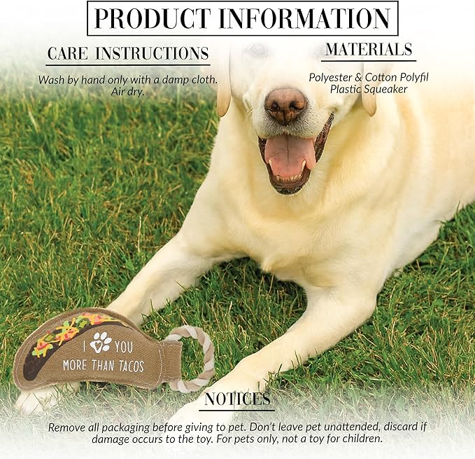 Pavilion Gift Company - Taco - Canvas Rope Dog Toy Taco Food Tug of War Puppy K9 Doggy Lover Parent Gift