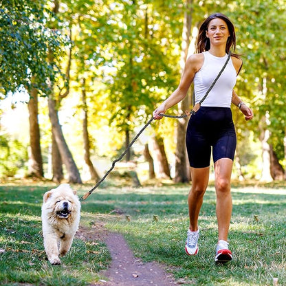 Mile High Life Hands Free Dog Leash, Crossbody Waist Leash with Genuine Leather Connection, Multifunctional Adjustable Slip Lead for Dog Walking Running (Blue Green, 7FT)