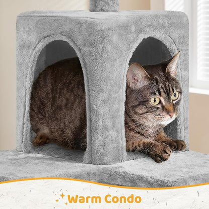 Yaheetech | 54in Cat Tree | Multi-Level Cat Tower w/Spacious Perch, Cozy Condo and Hammock, 3 Scratching Posts, Interactive Toy | Sturdy Pet Furniture | for Indoor Kittens to Large Cats | Light Gray