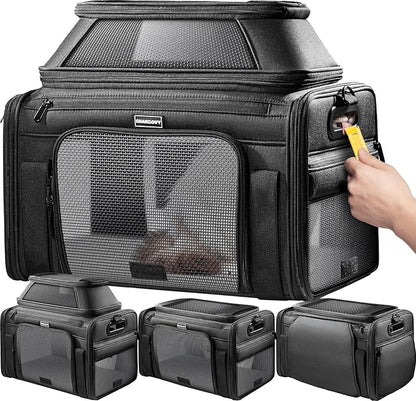 Top-Expandable Pet Carrier with Treat & Pet Window,18x11x11 Inch Delta American United Airline Approved,Soft-Sided Dog Carrier for Small Dogs and Cats,Travel Cat Carrier with Locking Safety Zippers