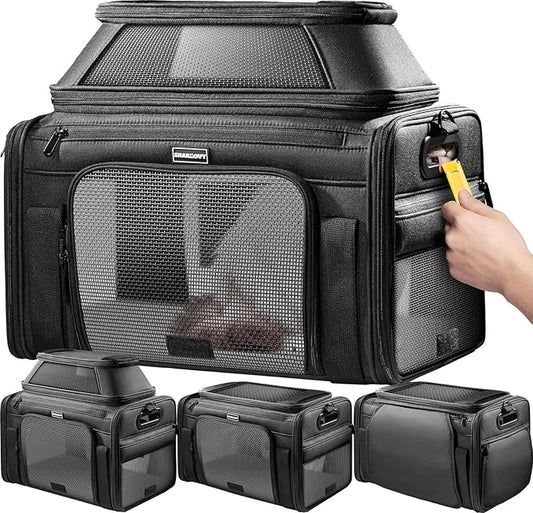 Top-Expandable Pet Carrier with Treat & Pet Window,18x11x11 Inch Delta American United Airline Approved,Soft-Sided Dog Carrier for Small Dogs and Cats,Travel Cat Carrier with Locking Safety Zippers