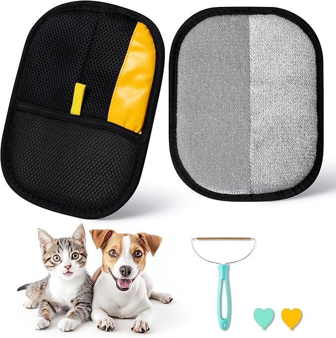 Pet Hair Remover Glove - 5PCS Electrostatic Cat Dog Hair Removal Gloves with Brush and Hooks, Reusable Animal Grooming Brush Tool for Couch Furniture Clothing Carpet Curtain Bed Carpet Blanket