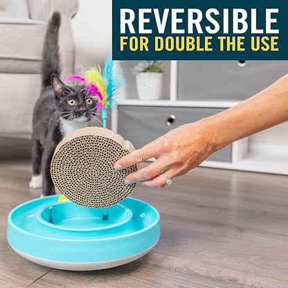 OurPets Wobble Scratch Track Cat Toy - Interactive Cat Toys for Indoor Cats with Ball Track That Rolls; Feather Wand and Scratcher Pad. Great as a Kitten Toy for Self Play to Keep Them Busy