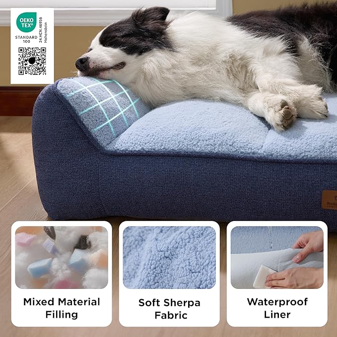 Bedsure SupportMax™ XL Pro Orthopedic Dog Beds Large Sized Dog - As Seen on TV Extra Thick Supportive Dogs Couch with Waterproof Washable Cover, Extra Large Comfort Pet Sofa with Sherpa, Navy, 45"