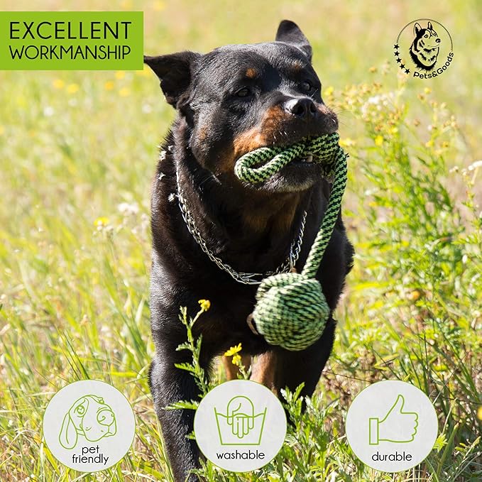 Pets&Goods XL Rope Chew Toys – 4-Pack Durable Cotton Tug & Fetch Set for Medium & Large Dogs – Heavy-Duty Rope Toys for Active Chewers, Washable & Eco-Friendly