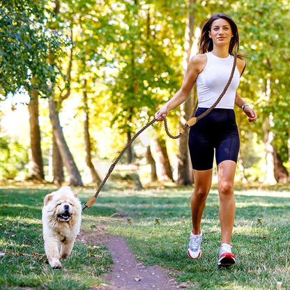 Mile High Life Hands Free Dog Leash, Crossbody Waist Leash with Genuine Leather Connection, Multifunctional Adjustable Slip Lead for Dog Walking Running (Dark Brown, 7FT)