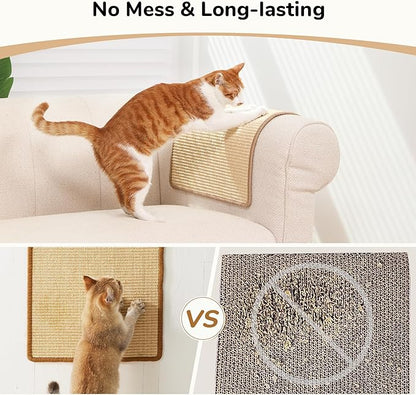 FUKUMARU 2 Packs Cat Scratching Mat, 23.6 x 15.7 Inch Natural Sisal Cat Scratch Pad Mats for Indoor Cats, Horizontal Cats Wall Scratcher Kitten Floor Rug with Sticky Tape, Furniture Protector