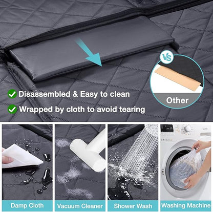 Back Seat Extender for Dogs + 2 Dog Seat Belts, Waterproof Heavy Duty Hard Bottom Car Seat Cover for Dogs with Door Protector Cover & Mesh Window | Dog Hammock for Car Pet Seat Protector for Car/Suv