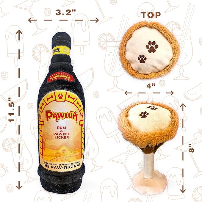Bark Bros - Liquor Bottle Dog Toy - Plush Squeaky Dog Toys Funny Drink Parody - Alcohol Dog Toy - Dog Birthday Toy - Cute Dog Toys - Puppy Gifts - Puppy Stuff - Dog Stuff (Large, Espresso Muttini)