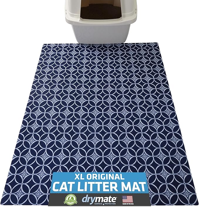 Drymate Cat Litter Box Mat, Litter Trapping Mat, Waterproof, Urine-Proof, Absorbent, Machine Washable, Soft on Paws, Contains Mess, Protects Floors, Kitten Supplies, Indigo, 29x36 XL