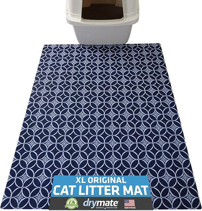 Drymate Cat Litter Box Mat, Litter Trapping Mat, Waterproof, Urine-Proof, Absorbent, Machine Washable, Soft on Paws, Contains Mess, Protects Floors, Kitten Supplies, Indigo, 29x36 XL