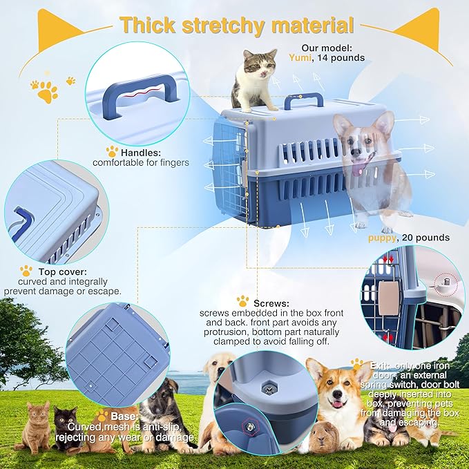 LLGJ-Pets Carrier, Kennel, 23 In. Long, Hard-Sided, for Dog/Cat up to 20 lbs, Suit for Airline/Road Travel (Blue)
