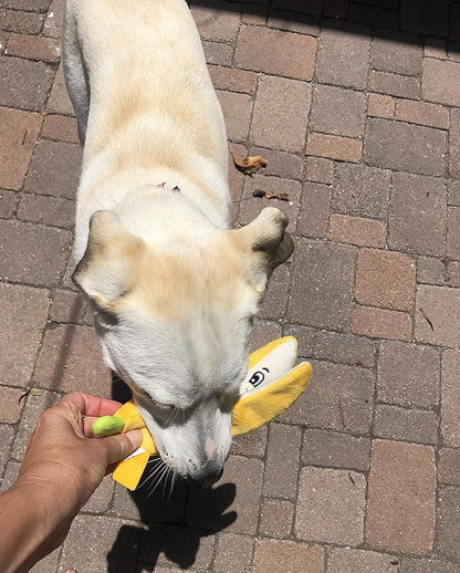 Glow Pups Banana Dog Toy with Squeaker, Cute Plush Chew Toy for Puppy, Helps with Anxiety and Boredom, Durable and Easy to Clean, 9" x 2.5", Whimsical Plush Style, Yellow