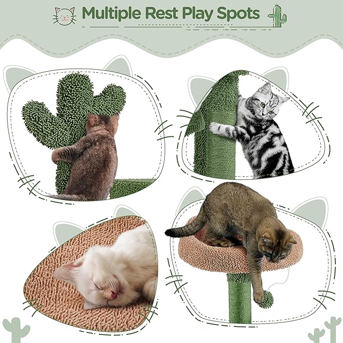 Yaheetech Cactus Cat Tree for Indoor Cats, 62in Cat Tower with Scratching Posts, Hammock & Dangling Ball, Multi-Level Condo Activity Center Furniture