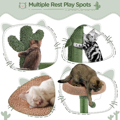 Yaheetech Cactus Cat Tree for Indoor Cats, 62in Cat Tower with Scratching Posts, Hammock & Dangling Ball, Multi-Level Condo Activity Center Furniture
