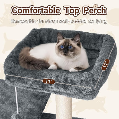 54 Inch Multi-Level Cat Tree Tower with Hammock, Condos & Scratching Posts, Large Cat Furniture for Indoor Cats with Pompoms, Dark Grey