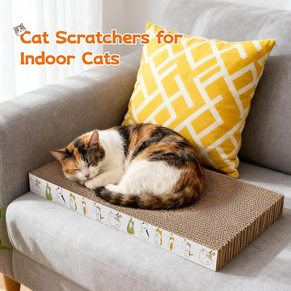 PatiencET Cat Scratching Board 4 Pack, Cardboard Cat Scratcher with Catnips, Flat Double-Sided Cat Scratch Pad for Indoor Small Medium Cats Kittens