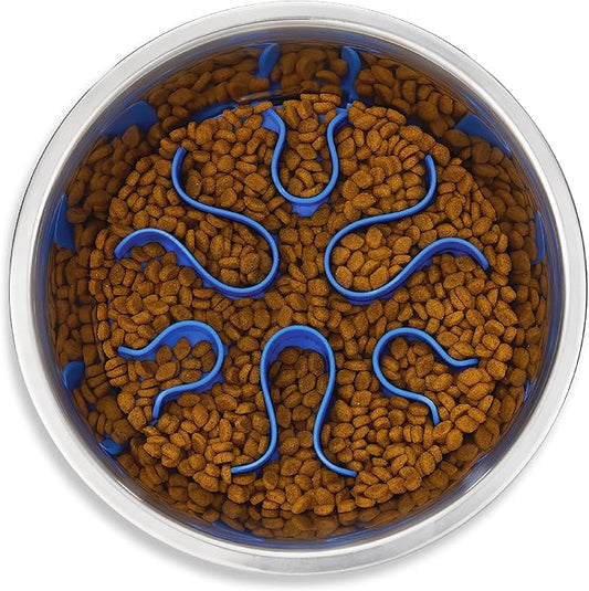 Outward Hound Fun Feeder Stainless-Steel Slo Bowl for Dogs – Medium 2‑Cup Capacity, Slow Feeding, Removable Puzzle Maze, Non-Slip, Fits Raised Feeding Platforms