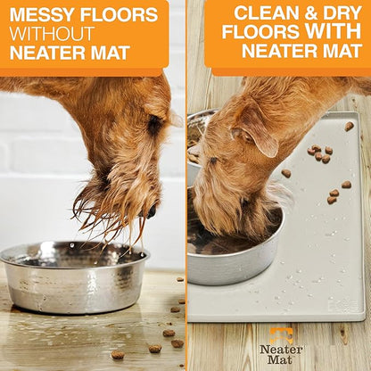 Neater Pet Brands Neater Mat Pet Mats for Food and Water, Cat & Dog Bowl Mat Waterproof Silicone, Feeding Tray, Dog Food Mats for Floors, Placemat w/Raised Edge for Under Bowls, 24" x 16", Cream