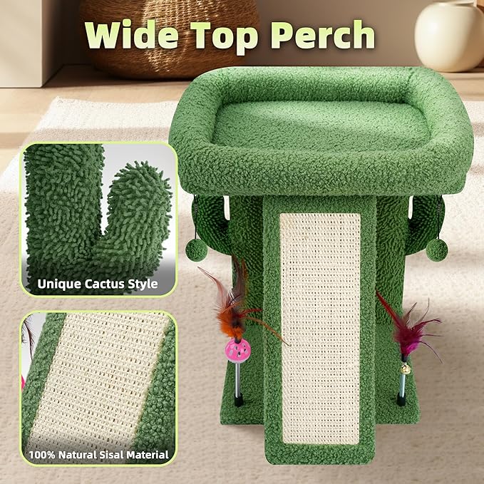 TWDEPART Cactus Cat Tree Tower with Cat Scratching Post for Indoor Cats,Activity Centre Climbing Tree Cat Furniture with Playful Toy Balls,Green
