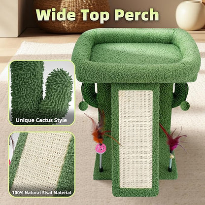 TWDEPART Cactus Cat Tree Tower with Cat Scratching Post for Indoor Cats,Activity Centre Climbing Tree Cat Furniture with Playful Toy Balls,Green
