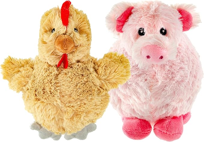 Giftable World 7.5 Inch Plush Pet Toy Bunny with 5 Inch Squeaky Bouncy Ball and Crinkle Ears (7" Chester Chic & Pebbles Piglet)