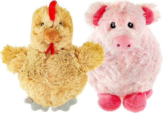 Giftable World 7.5 Inch Plush Pet Toy Bunny with 5 Inch Squeaky Bouncy Ball and Crinkle Ears (7" Chester Chic & Pebbles Piglet)