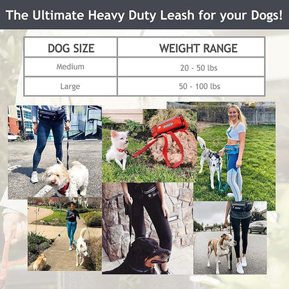 DOCO Hands Free Dog Leash (Waist 26”- 48”, Leash- 1”x 5ft) Waist Belt for Walking, Running, Training & Hiking, Bungee with Dual Handles, Adjustable Fit, Reflective Safety Design for Large Dogs (Black)