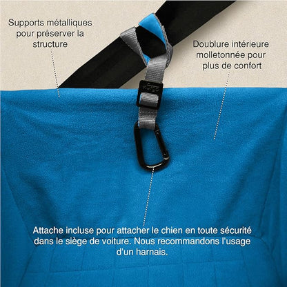 Kurgo Dog Booster Seat - Keeps Dogs Secure & Comfortable - Waterproof Exterior - Removable Washable Liner - Dog Car Seat with Harness Strap - Collapsible - Heather Style - Charcoal/Blue