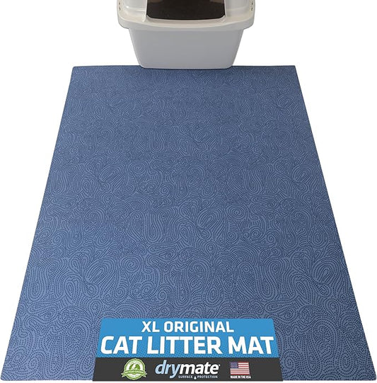 Drymate Cat Litter Box Mat, Litter Trapping Mat, Waterproof, Urine-Proof, Absorbent, Machine Washable, Soft on Paws, Contains Mess, Protects Floors, Kitten Supplies, Blue, 29x36 XL