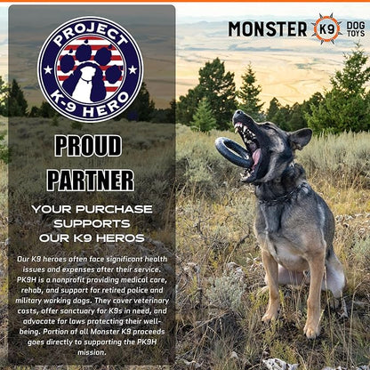 Monster K9 Indestructible Ring Dog Toy Durable for Aggressive Chewers - Safe, Non-Toxic Natural Rubber - Chew, Tug & Fetch - Tough, Heavy Duty - USA Made - Solid-Core, 6.5"x1.5"