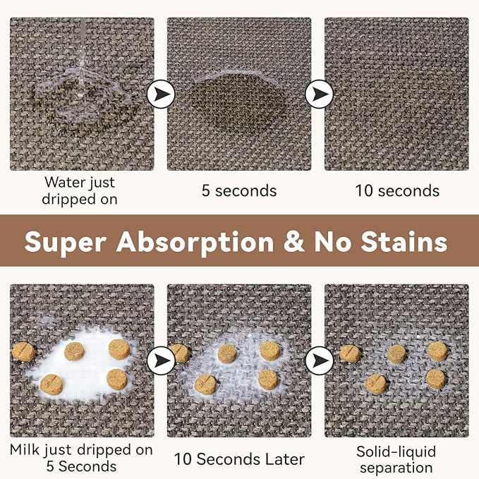 Pet Feeding Mat, Dog Food Mats Absorbent Pet Placemat for Food and Water Bowl with Non Slip Rubber Backing for Dog and Cat (16"x24", Brown)