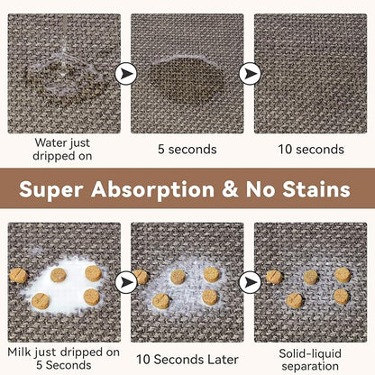Pet Feeding Mat, Dog Food Mats Absorbent Pet Placemat for Food and Water Bowl with Non Slip Rubber Backing for Dog and Cat (16"x24", Brown)