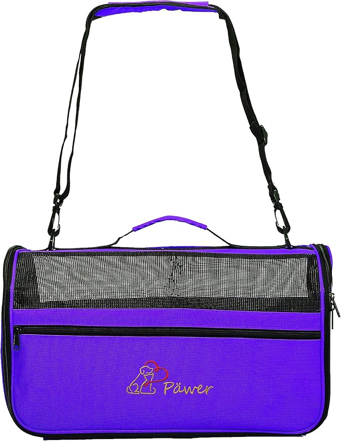 Pawer 18” x 10” x 10”Soft-Sided Foldable Airline Approved Pet Carrier for Cat, Puppy and Small Dog, Washable 600D Oxford Fabric, with Handle and Strap for Carry, Multiple Colors Available