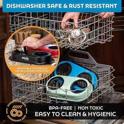Master Pet Supply Double Dog Bowls Set with Elevated Base and 2 (8 oz) Stainless Steel Removable Dishes (Aqua Sky) – Double Cat Food Water Bowl, Dog Puppy Food Bowl Set, Rust Resistant