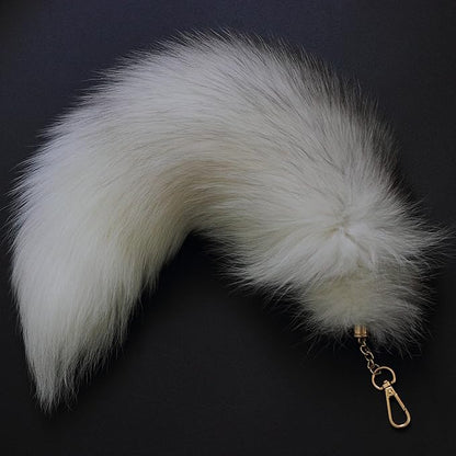 Fosrion Real Fox Tail Fur Cat Bites Toy with Three Section Retractable Carbon Fiber Rod(White, Only Tail)