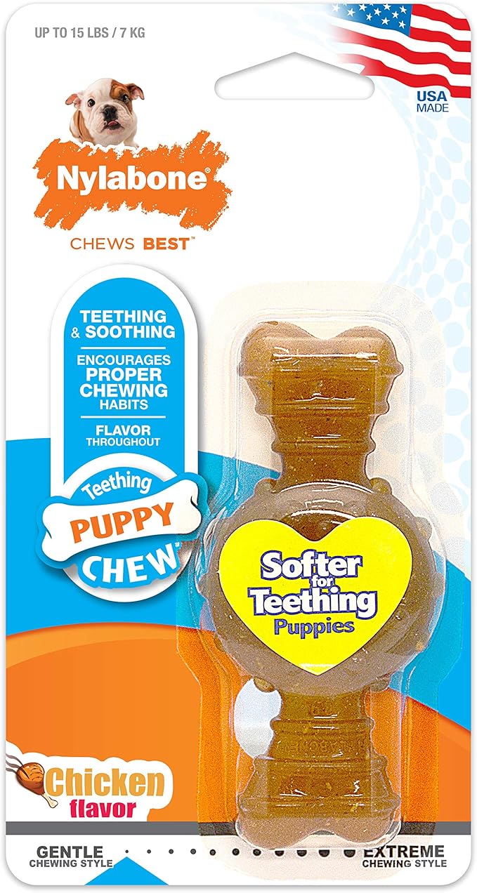 Nylabone Ring Bone Chew Toy for Puppies, Puppy Teething Toys, Puppy Enrichment Toys, Chicken Flavor, X-Small Dogs - Up to 15 lbs, 1 Count (Pack of 2)