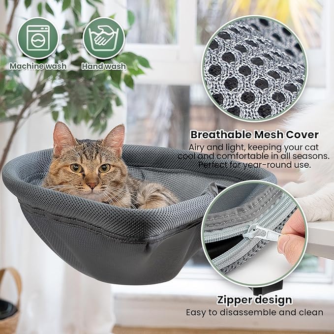 Cat Desk Bed - One-Click Folding, Sunken Design & Space-Saving Semi-Circular Cat Bed, Mesh Cover Material, Suitable for Various Desktops-Maximum Hold Up to 40lb