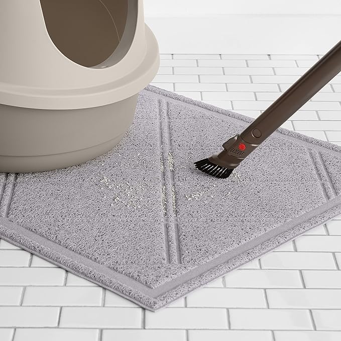 Amazon Basics Less-Mess Litter Trapping Cat Litter Box Mat, Soft on Kitty Paws, Waterproof, Scatter Control, 24" x 35", Grey
