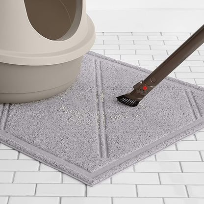 Amazon Basics Less-Mess Litter Trapping Cat Litter Box Mat, Soft on Kitty Paws, Waterproof, Scatter Control, 24" x 35", Grey