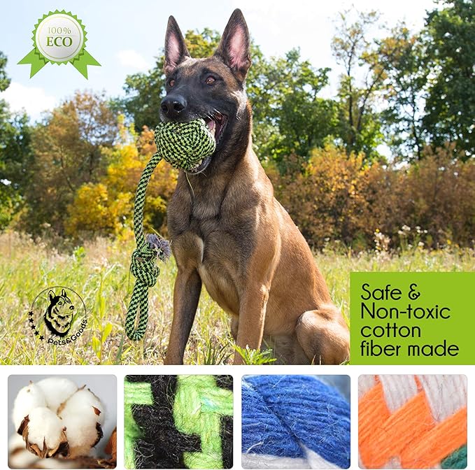 Pets&Goods XL Rope Chew Toys – 4-Pack Durable Cotton Tug & Fetch Set for Medium & Large Dogs – Heavy-Duty Rope Toys for Active Chewers, Washable & Eco-Friendly