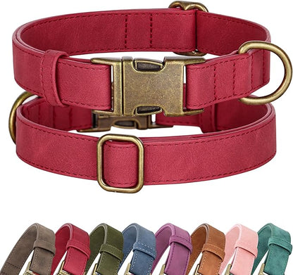Didog Soft PU Leather Dog Collar, Stylish Quick Released Dog Collars for Medium Dogs, Easy Clean Adjustable Pet Collar for Daily Walking, Red, M Fit 14-18" Neck
