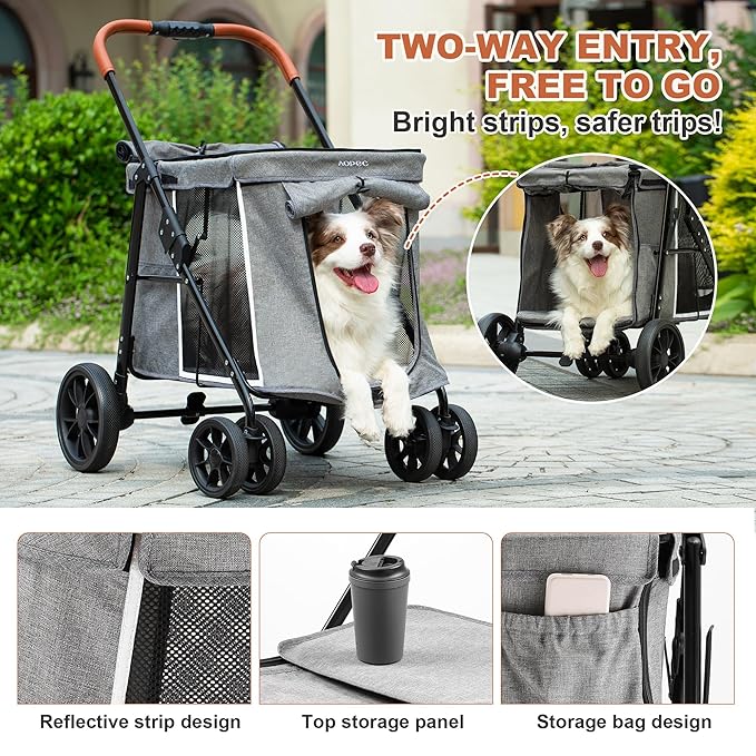 Medium Dog Stroller, Dual Entry One-Touch Folding,Small and Medium Pet Stroller,360° Rotating Front Wheels,80 lbs Weight Capacity for Outdoor Travel and Elderly Dogs - Gray