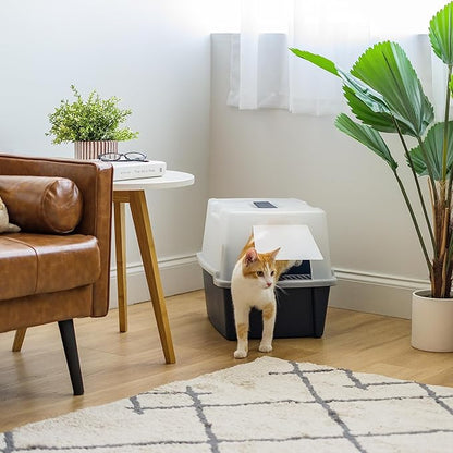 IRIS USA Cat Litter Box, Litter Box Enclosure with Scoop and Front Door Flap, Covered Kitty Litter Box for Privacy, Portable, Easy to Clean, Navy
