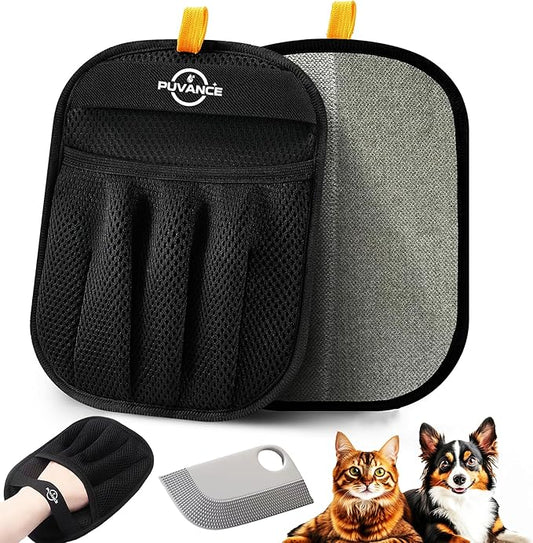 Upgraded Pet Hair Removal Glove for Cats & Dogs with TPR Scraper – Five-Finger Electrostatic Reusable Fur & Lint Remover for Couch, Carpet, Clothing & Car Seats
