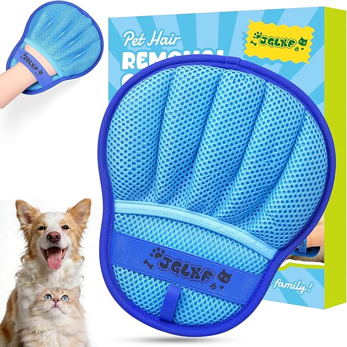 Upgraded Pet Hair Removal Glove for Dogs & Cats, Electrostatic Five-Finger Hair Remover for Furniture, Couch, Carpet, Clothing& Car Seat, 1Pcs Reusable Magic Brush Pet Hair Remover Tool (Blue)