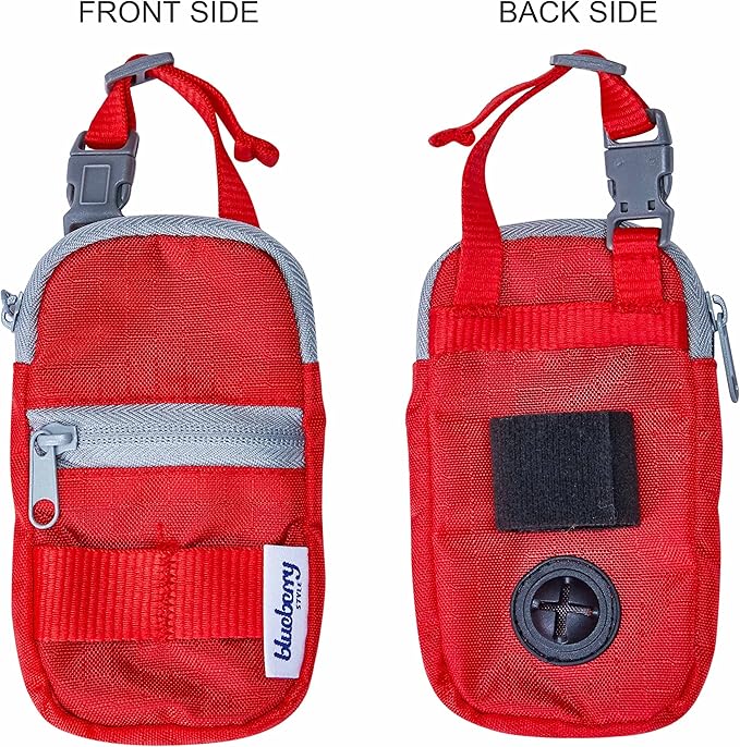 Blueberry Style Red Dog Waste Bag Dispenser, Dog Poop Bag Holder Leash Attachment, Includes 1 Roll of Free Poop Bags
