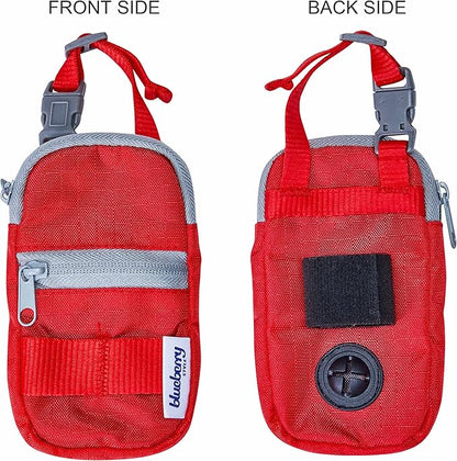 Blueberry Style Red Dog Waste Bag Dispenser, Dog Poop Bag Holder Leash Attachment, Includes 1 Roll of Free Poop Bags